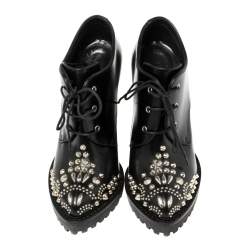 Pre Owned Alexander McQueen Black Leather Studded Ankle Boots Size 36