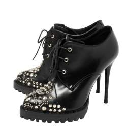 Pre Owned Alexander McQueen Black Leather Studded Ankle Boots Size 36