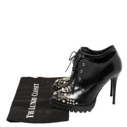 Pre Owned Alexander McQueen Black Leather Studded Ankle Boots Size 36