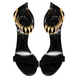 Pre Owned Alexander McQueen Black Suede Metal Ankle Strap Sandals Size 38.5
