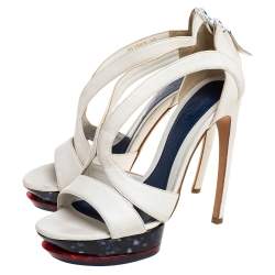 Pre Owned Alexander McQueen White Leather Double Arched Platform Sandals Size 37