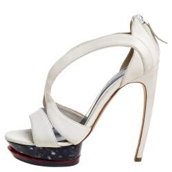Pre Owned Alexander McQueen White Leather Double Arched Platform Sandals Size 37