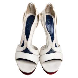 Pre Owned Alexander McQueen White Leather Double Arched Platform Sandals Size 37