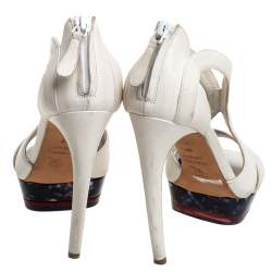 Pre Owned Alexander McQueen White Leather Double Arched Platform Sandals Size 37