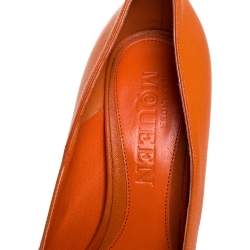 Pre Owned Alexander McQueen Orange Leather Skull Peep Toe Pumps Size 37.5