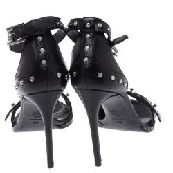 مملوكة مسبقًا Alexander McQueen Black Studded Leather Ankle Strap Sandals Size 38