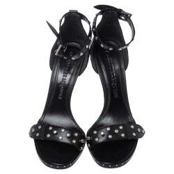مملوكة مسبقًا Alexander McQueen Black Studded Leather Ankle Strap Sandals Size 38