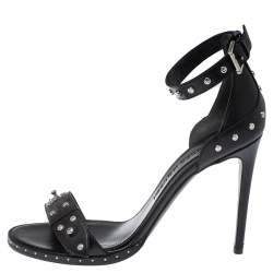 مملوكة مسبقًا Alexander McQueen Black Studded Leather Ankle Strap Sandals Size 38