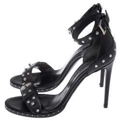 مملوكة مسبقًا Alexander McQueen Black Studded Leather Ankle Strap Sandals Size 38