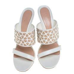 Pre Owned Alexander McQueen White/Beige Leather Laser Cut Sandals Size 40
