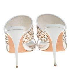 Pre Owned Alexander McQueen White/Beige Leather Laser Cut Sandals Size 40