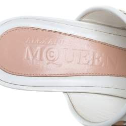 Pre Owned Alexander McQueen White/Beige Leather Laser Cut Sandals Size 40