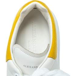 Pre Owned Alexander McQueen White/Yellow Leather And Suede Oversized Sneakers Size 37.5
