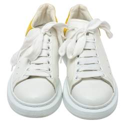 Pre Owned Alexander McQueen White/Yellow Leather And Suede Oversized Sneakers Size 37.5