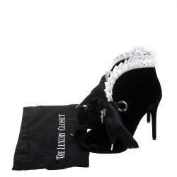 Pre Owned Alexander McQueen Black Velvet Frill Detail Open Toe Ankle Boots Size 36
