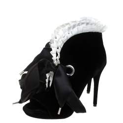 Pre Owned Alexander McQueen Black Velvet Frill Detail Open Toe Ankle Boots Size 36
