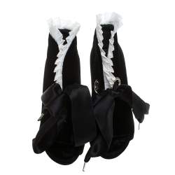 Pre Owned Alexander McQueen Black Velvet Frill Detail Open Toe Ankle Boots Size 36