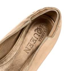 Pre Owned Alexander McQueen Gold Leather Sequin Skull Ballet Flats Size 39.5