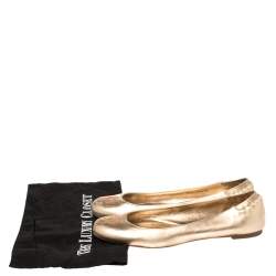 Pre Owned Alexander McQueen Gold Leather Sequin Skull Ballet Flats Size 39.5