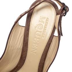 Pre Owned Alexander McQueen Brown Leather Peep Toe Slingback Sandals Size 39