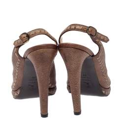 Pre Owned Alexander McQueen Brown Leather Peep Toe Slingback Sandals Size 39