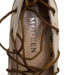 Pre Owned Alexander McQueen Beige Brogue Leather And Canvas Lace Pumps Size 38.5