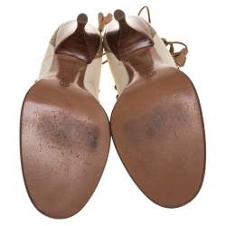 Pre Owned Alexander McQueen Beige Brogue Leather And Canvas Lace Pumps Size 38.5