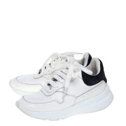 Pre Owned Alexander McQueen White/Black Leather And Suede Oversized Runner Low Top Sneakers Size 38