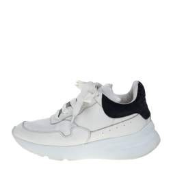 Pre Owned Alexander McQueen White/Black Leather And Suede Oversized Runner Low Top Sneakers Size 38