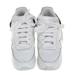 Pre Owned Alexander McQueen White/Black Leather And Suede Oversized Runner Low Top Sneakers Size 38