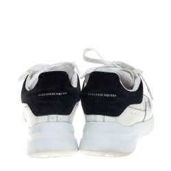Pre Owned Alexander McQueen White/Black Leather And Suede Oversized Runner Low Top Sneakers Size 38