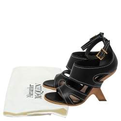 Pre Owned Alexander McQueen Black Leather Topstitched Ankle Strap Sandals Size 40
