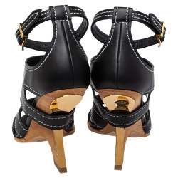 Pre Owned Alexander McQueen Black Leather Topstitched Ankle Strap Sandals Size 40