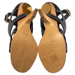 Pre Owned Alexander McQueen Black Leather Topstitched Ankle Strap Sandals Size 40