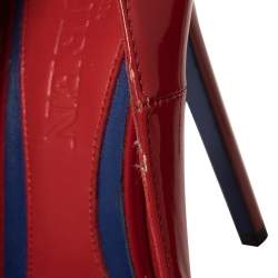 Pre Owned Alexander McQueen Red Patent Leather Heart Peep Toe Pumps Size 39
