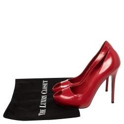 Pre Owned Alexander McQueen Red Patent Leather Heart Peep Toe Pumps Size 39