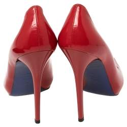 Pre Owned Alexander McQueen Red Patent Leather Heart Peep Toe Pumps Size 39