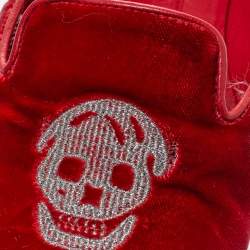 Pre Owned Alexander McQueen Red Velvet Skull Flats Size 36.5