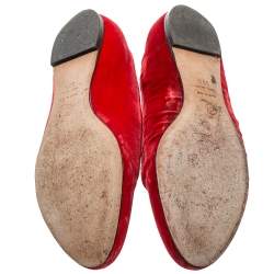 Pre Owned Alexander McQueen Red Velvet Skull Flats Size 36.5