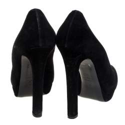 Pre Owned Alexander McQueen Black Suede Crystal Embellished Skull Peep Toe Pumps Size 38