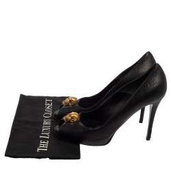 Pre Owned Alexander McQueen Black Leather Skull Peep Toe  Pumps Size 40.5