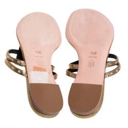 Pre Owned Alexander McQueen Metallic Gold Leather Embellished Skull Thong Flat Sandals Size 37.5