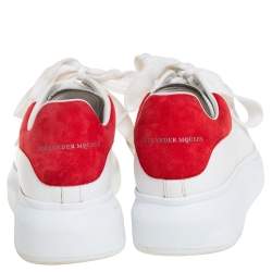 Pre Owned Alexander McQueen White/Red Leather And Suede Oversized Low Top Sneakers Size 36.5