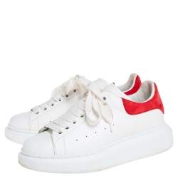 Pre Owned Alexander McQueen White/Red Leather And Suede Oversized Low Top Sneakers Size 36.5