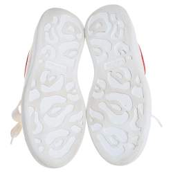 Pre Owned Alexander McQueen White/Red Leather And Suede Oversized Low Top Sneakers Size 36.5