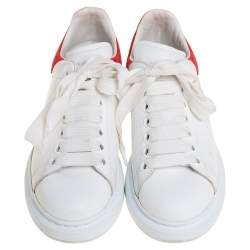 Pre Owned Alexander McQueen White/Red Leather And Suede Oversized Low Top Sneakers Size 36.5