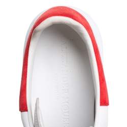 Pre Owned Alexander McQueen White/Red Leather And Suede Oversized Low Top Sneakers Size 36.5