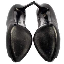 Pre Owned Alexander McQueen Black Leather Peep Toe Skull Pumps Size 39.5