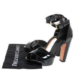 Pre Owned Alexander McQueen Black Patent Leather Ankle Strap Sandals Size 39