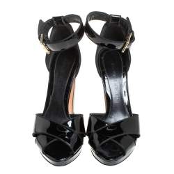 Pre Owned Alexander McQueen Black Patent Leather Ankle Strap Sandals Size 39